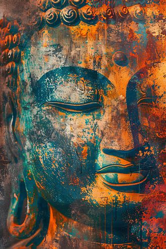 Levendig Boeddha-portret in rustieke stijl