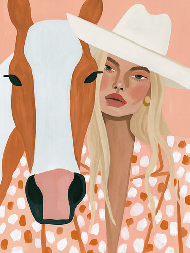 blonde Frau im Western-Chic