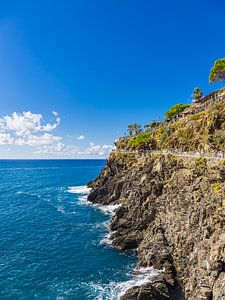 Côte méditerranéenne avec rochers près de Manarola en Italie sur Rico Ködder