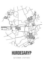 Hurdegaryp (Fryslan) | Karte | Schwarz und Weiß von Ortsdrucke