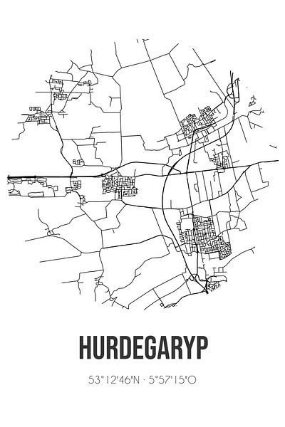 Hurdegaryp (Fryslan) | Landkaart | Zwart-wit van Stad & Wand
