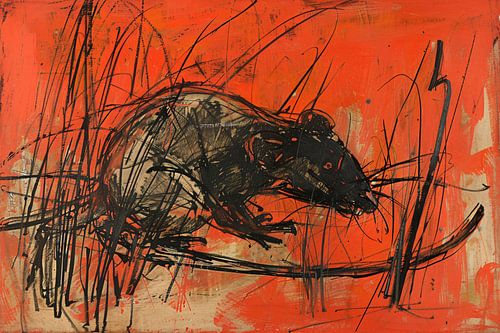 Rat abstrait en rouge et noir