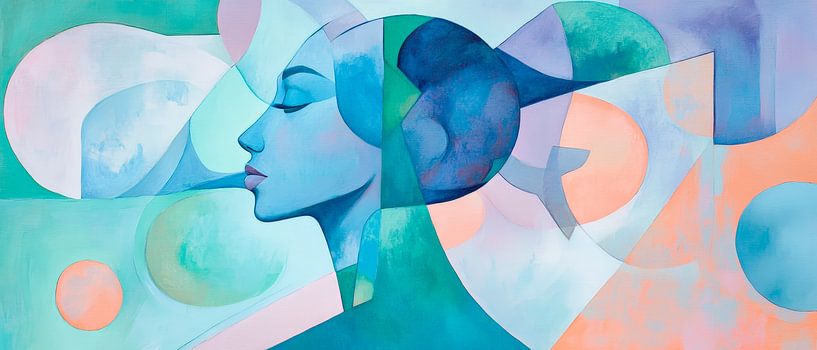 Female face in soft colours - Abstract by Poster Art Shop