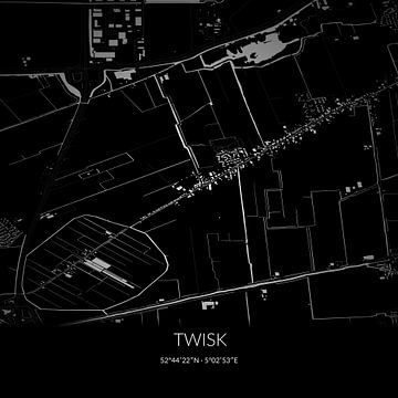 Carte en noir et blanc de Twisk, en Hollande du Nord. sur Rezona