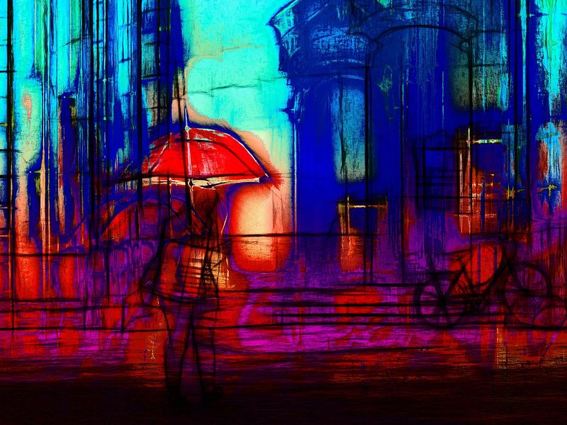 Walking through the rain by Gabi Hampe