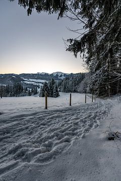 ijzige zonsopgang in Oberstaufen met uitzicht op Hochgrat en Steibis van Leo Schindzielorz
