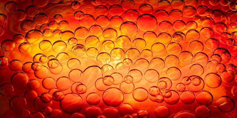 Panorama of liquid colours in &quot;bubbles of liquid&quot; red, orange and yellow by Marjolijn van den Berg