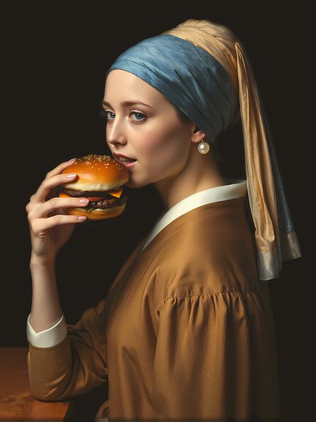 Girl with a pearl earring and the hamburger bun by Emiel de Lange