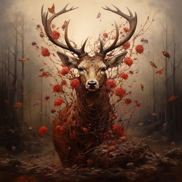 Stag in flowers by The Xclusive Art