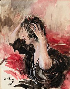 Giovanni Boldini - Frau, die ihr Haar in Ordnung bringt (1918)