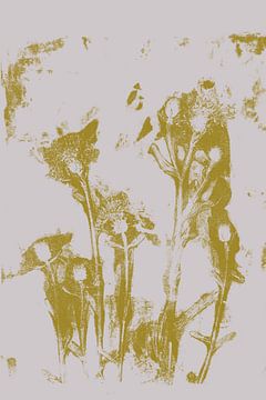Wabi-Sabi Botanisch: Gedrukte wilde bloemen in geel op wit van Dina Dankers