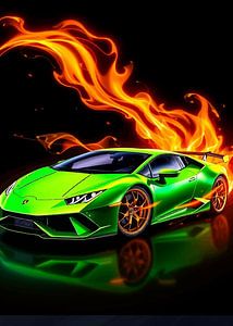 Grüne Lamborghini Autos mit Flamme