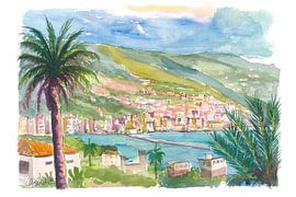 Santa Cruz de la Palma uitzicht op de kust met palmbomen en heuvels van Markus Bleichner