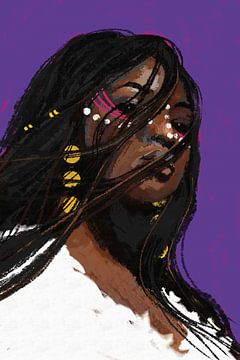Strijder | Portret van een Afrikaanse vrouw met grote gouden oorbellen van MadameRuiz