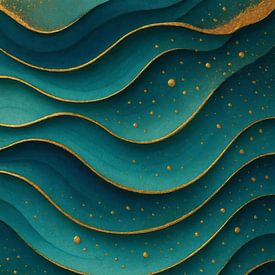 Depth of soul in blue – fluid mural with golden outline by Sabine Wagner