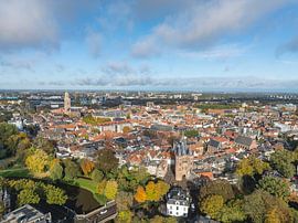 Zwolle city aerial view at the Sassenpoort during a beautiful au by Sjoerd van der Wal Photography