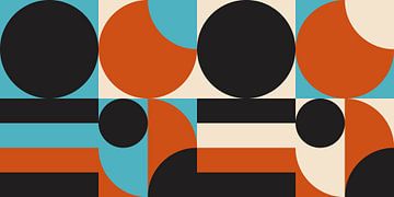 Retro geometry with circles and stripes in blue, terra and black by Dina Dankers