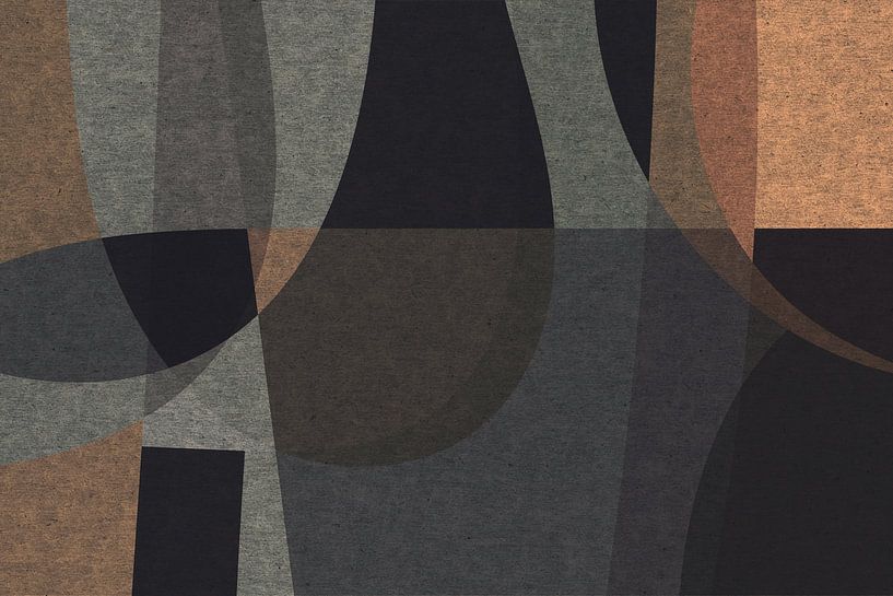 Abstrakte organische Formen und Linien. Geometrische Kunst im Retro-Stil in Grau, Braun, Gelb 1 von Dina Dankers