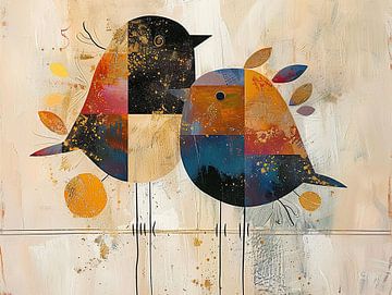 Twee Vogels Kunst | Schilderij van Abstract Schilderij