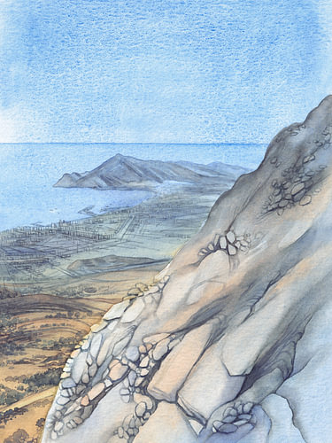 Kustlandschap aan de Middellandse Zee met bergen