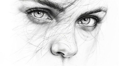 Zwart-wit portret van een vrouw met bedekt gezicht