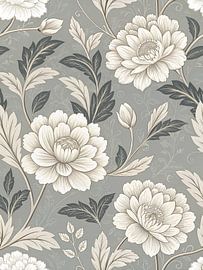 Elegant Vintage Floral Peony Pattern with Cream and Grey Botanicals by Artistic