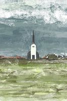 Kerkje op Texel, digitaal geschilderd