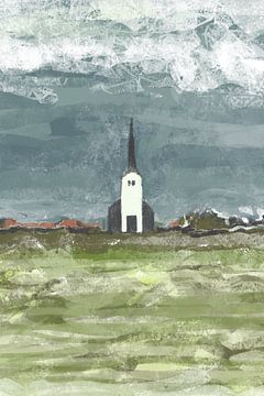 Kerkje op Texel, digitaal geschilderd van Prins Schildert
