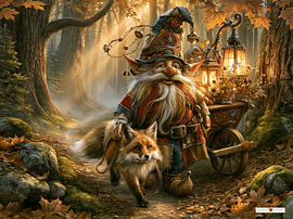 Gnome mit Fuchs im Wald