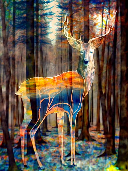 cerf souverain de la forêt surréaliste majestueux par gm_designs