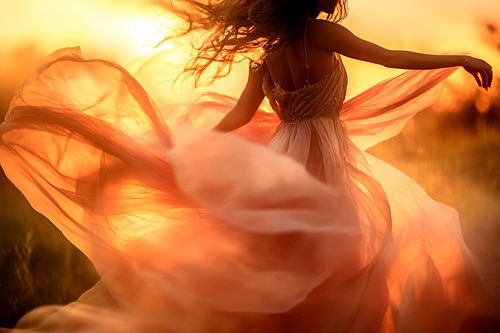 Dansende vrouw in de zonsondergang