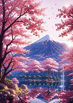 Kersenbloesem Sakura Mount Fuji Japan Lente van Ruzerin