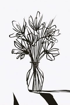 Abstrakte Blumen in Tinte auf weißem Hintergrund von De Muurdecoratie