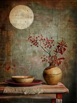 Japandi Art. Wabi-Sabi Stilleven in aarde tinten