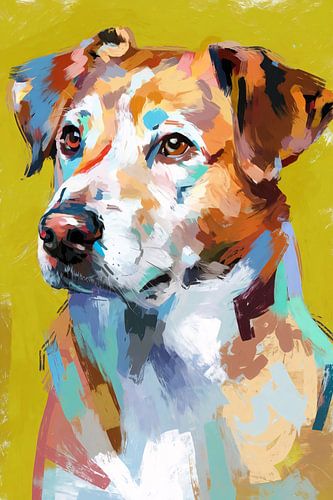 Kleurrijk honden schilderij op doek