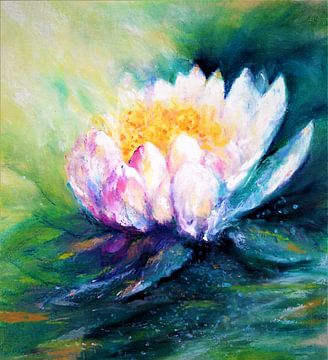 Water lily-6 Hand-painted with oil pastel chalk by Ineke de Rijk