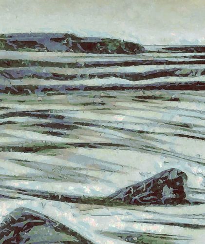 Rotsachtige zee bij mistig weer