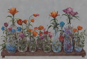 kleurrijke bloemen in glazen vazen