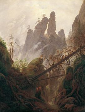 Caspar David Friedrich. Rotsachtig landschap in de Elbe zandsteen bergen