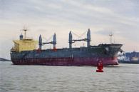 Schip in de Nieuwe Waterweg bij Hoek van Holland tekening van Lida Bruinen thumbnail