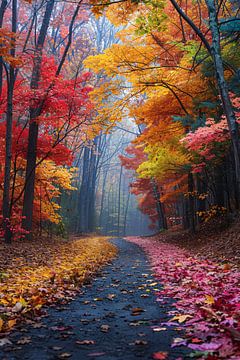 Winding Forest Path in Autumn colours by Art & Soul Creations