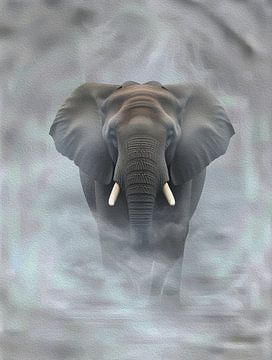 Majestic African Elephant Misty Fog Impasto Wildlife Portrait by Ramy Salah Hefny