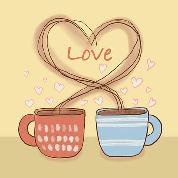 Doodle koffie kopjes met liefde
