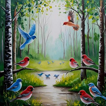 The bird Town - Vogel schilderij van ComfortQ