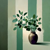 Abstrakte Vase mit grünen Zweigen