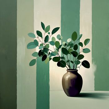 Abstrakte Vase mit grünen Zweigen