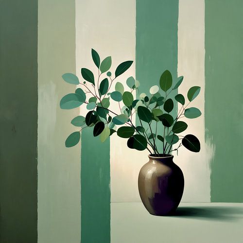 Abstrakte Vase mit grünen Zweigen