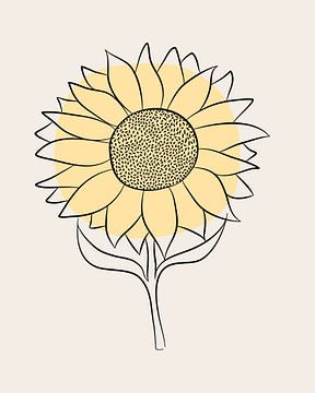 Sunflower in lines with stem on beige background by Studio Miloa