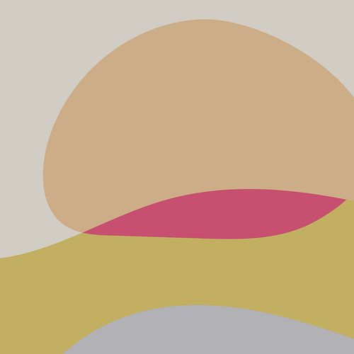 Modern abstract landschap in beige, groen, roze, grijs