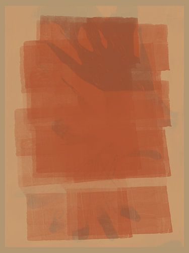 Terracotta, donker oker en bruin. Organische vormen.